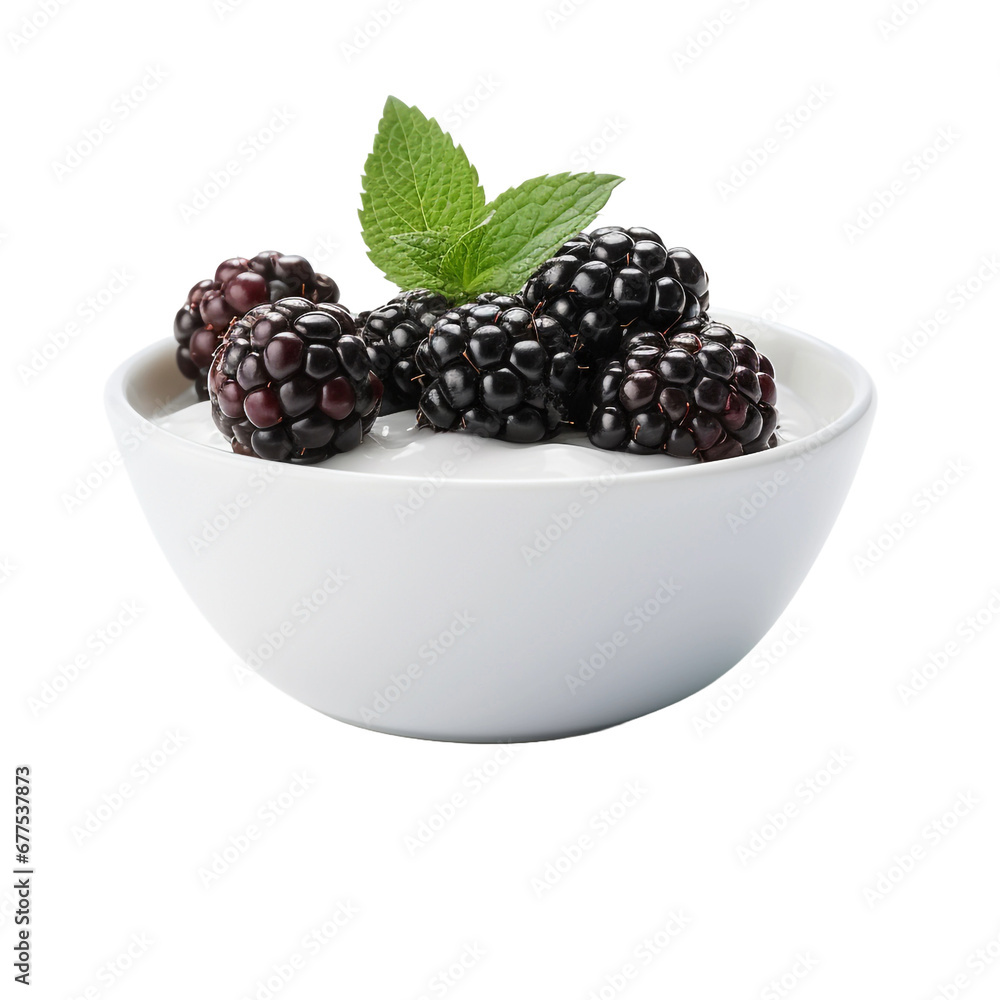 Blackberry yoghurt in bowl isolated on transparent background Blackberry yoghurt in bowl isolated on transparent background