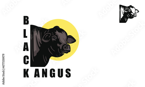 BLACK ANGUS COW HEAD LOGO, silhouette of big and healthy cow head vector illustrations