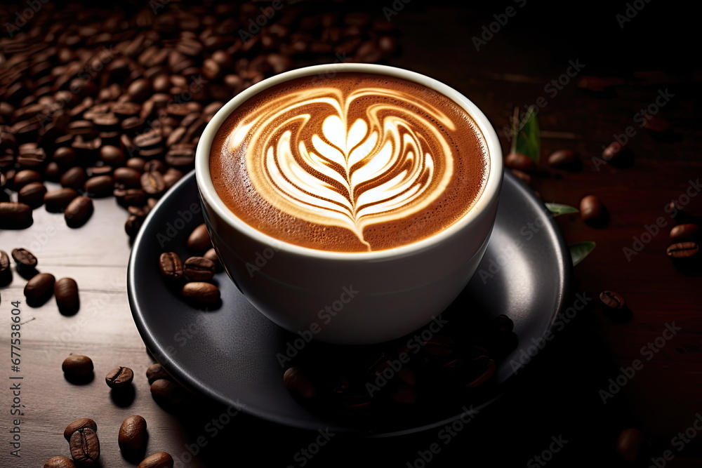 hot coffee latte art on wood background hot coffee latte art on wood background