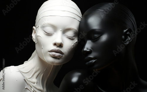 Two black and white African beauty portraits of models  modern fashion  and racial diversity  Generative AI