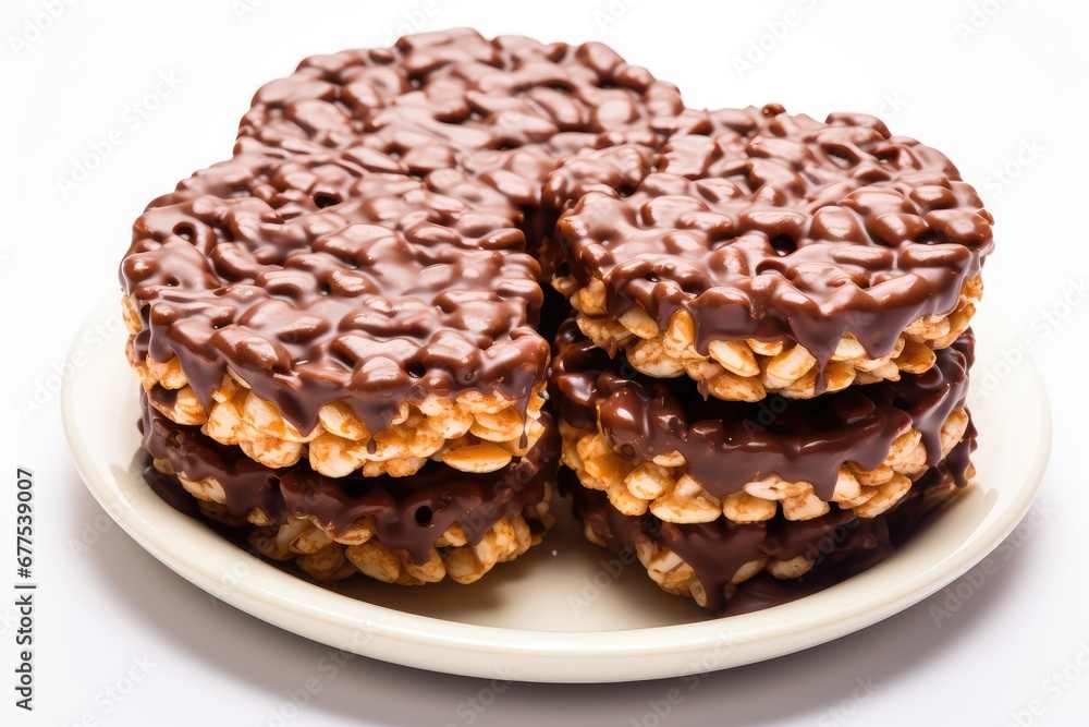 Puffed Rice Cake with Chocolate Isolated, Rice Diet Bread, Cereal Waffle, Cocoa Crackers on White Puffed Rice Cake with Chocolate Isolated, Rice Diet Bread, Cereal Waffle, Cocoa Crackers on White