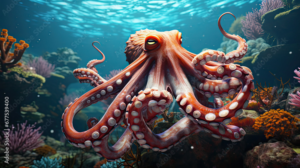 octopus in the aquarium - obrazy, fototapety, plakaty 