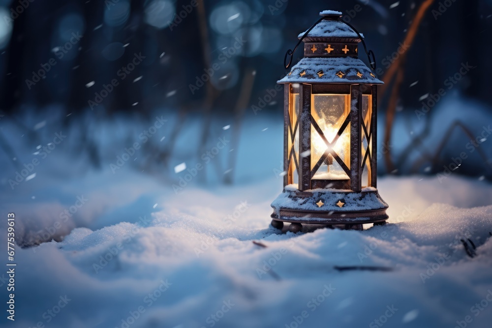 Christmas Lantern In The Snow