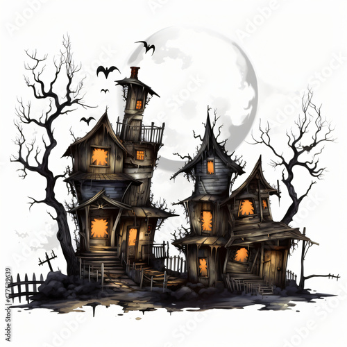 Spooky Cottages Clipart isolated on white background