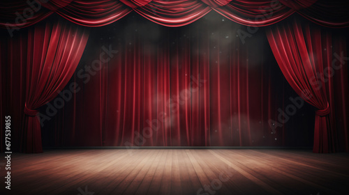 Stage backdrop and red curtains in theatre background