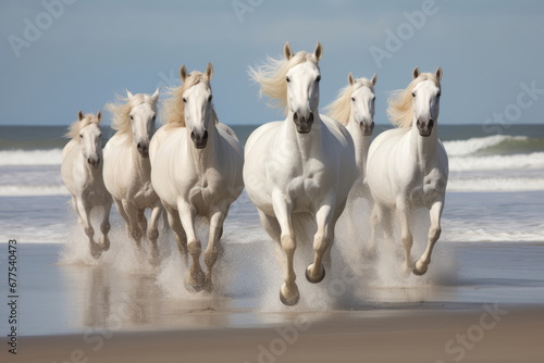  horses running on beach