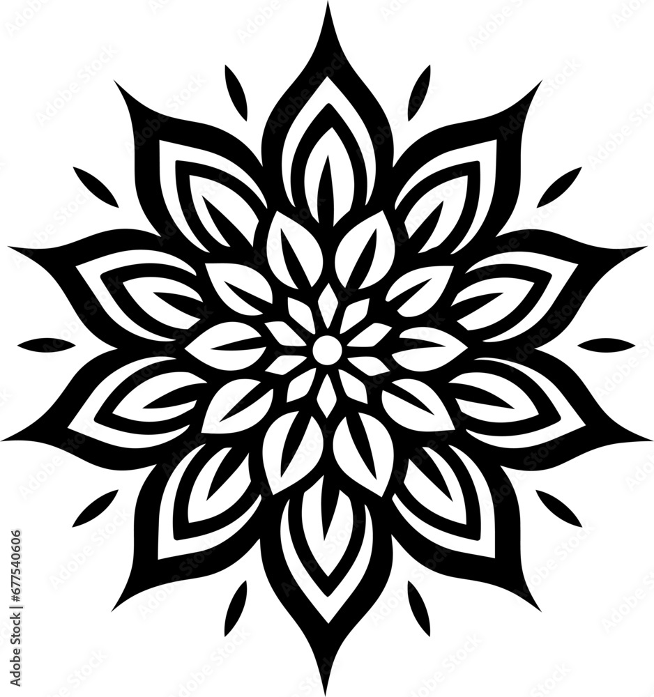 Boho style flower silhouette. Vector template for tattoo or laser cutting.