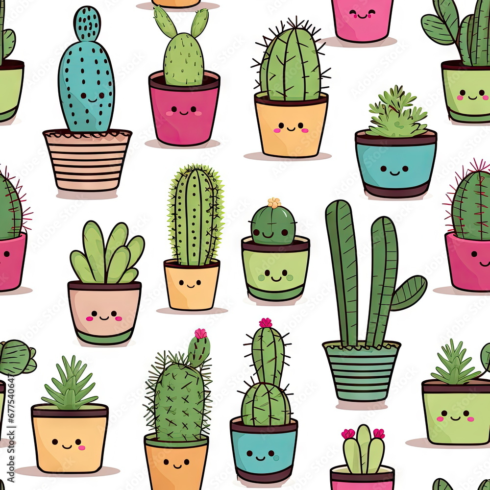 Seamless Pattern of Cute Cactus Doodle Seamless Pattern of Cute Cactus Doodle