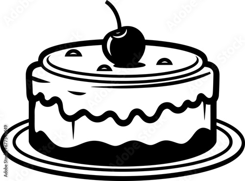 Delicious cake silhouette icon in black color. Vector template for tattoo or laser cutting.