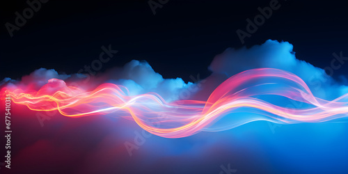 abstract background with cloud illuminated by glowing time-lapse light trail