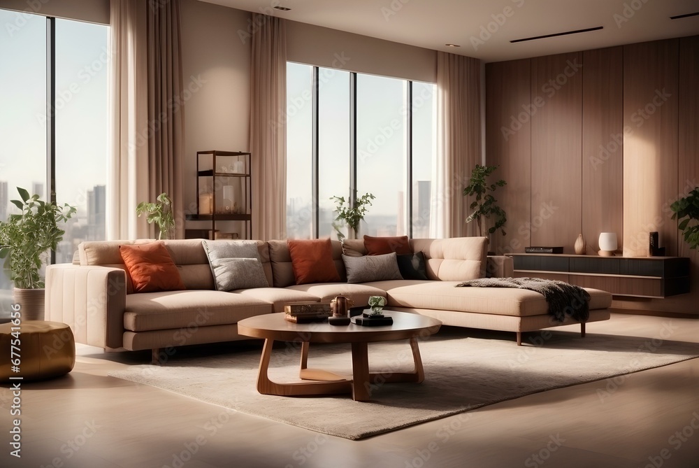 Fototapeta premium Contemporary Interior Room Design in an Apartment with Modern Furniture