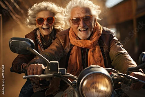senior couple with glasses on a motorcycle © dashtik