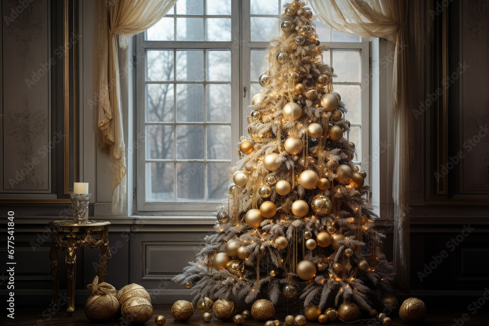Christmas tree with golden decor