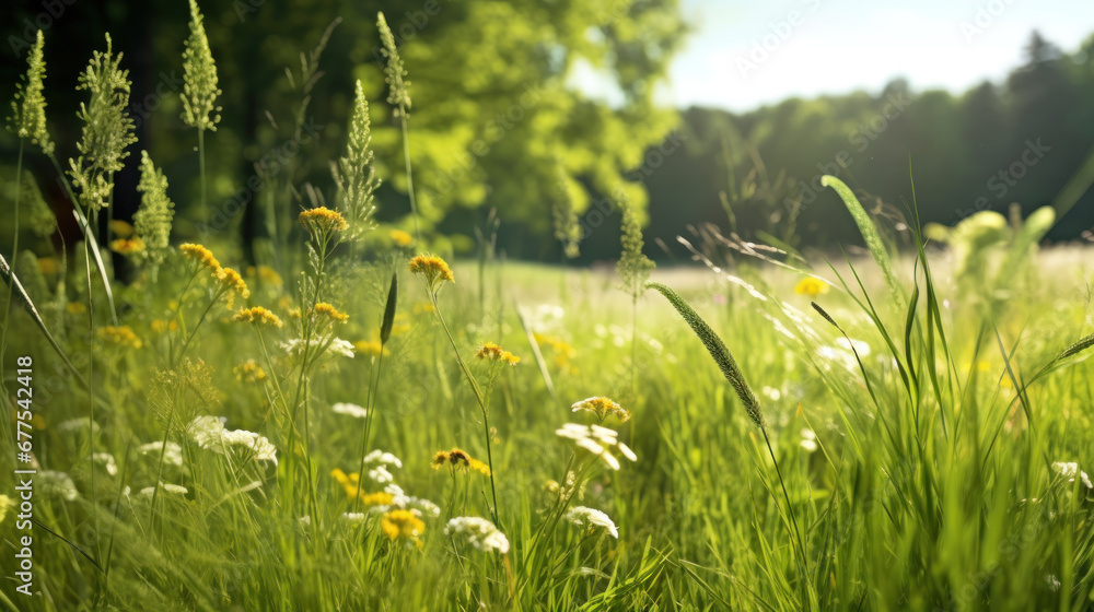 Sunny Meadow with Wildflowers and Grasses