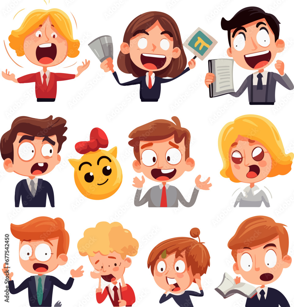 Emoticons or illustrations showing different emotions related to school life Emoticons or illustrations showing different emotions related to school life