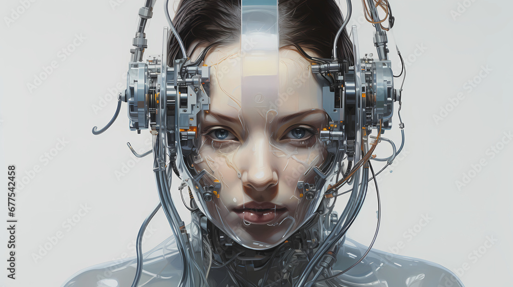 Hyperrealistic portrait of a person with futuristic cybernetic enhancements