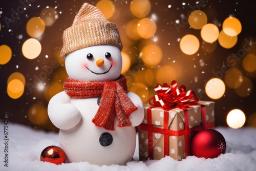 christmas snowman with gifts for happy christmas and new year festival