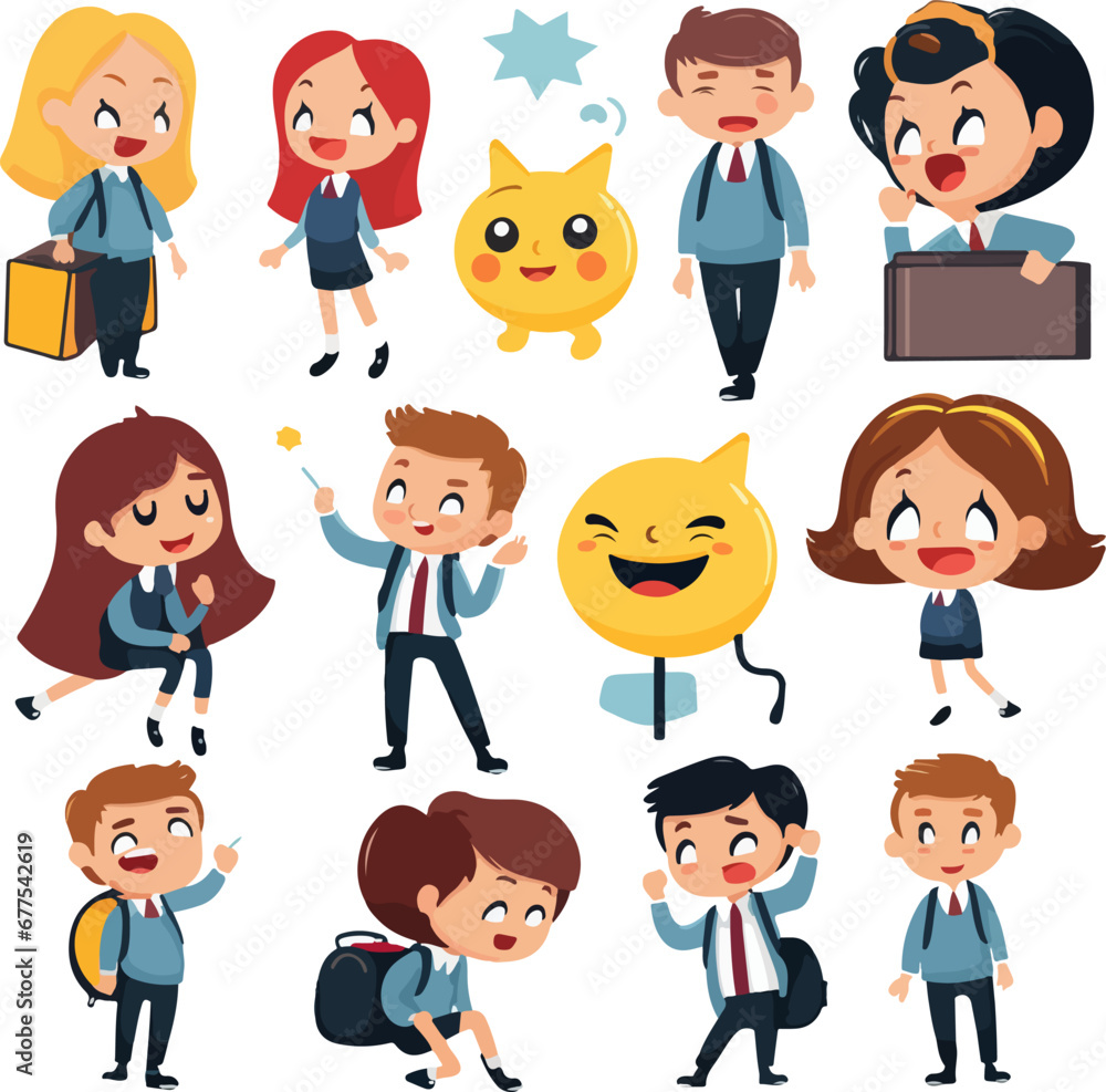 Emoticons or illustrations showing different emotions related to school life Emoticons or illustrations showing different emotions related to school life