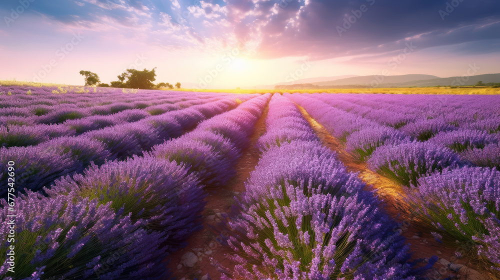 Sunrise Over Lavender Fields