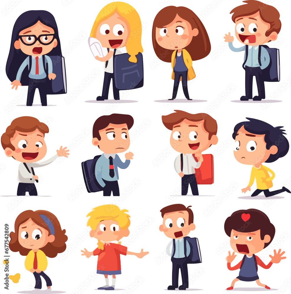 Emoticons or illustrations showing different emotions related to school life Emoticons or illustrations showing different emotions related to school life