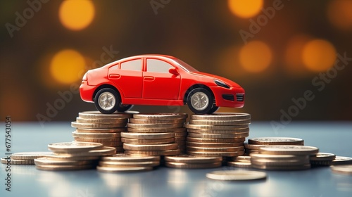 Red car with coins, auto tax and financing, car insurance and car loans, concept of savings money on car purchase © Crazy Dark Queen