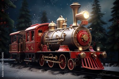Fairy Locomotive In Holiday Postcard Style For Christmas