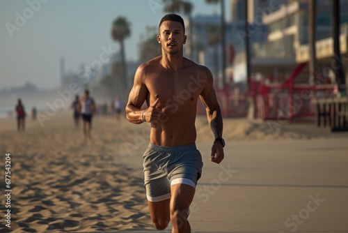 Fit Man Enjoys A Run On S Beach