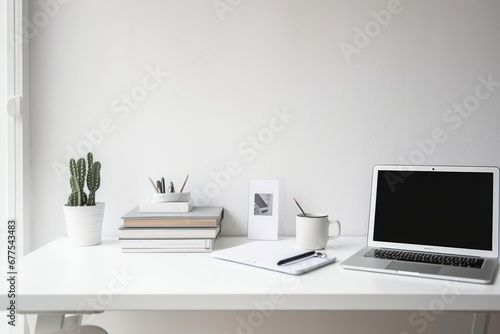 Clean desk. The minimalist home office, Generative AI