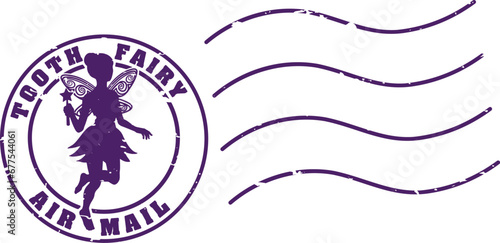 Tooth fairy letter postage stamp airmail postmark. Air mail post mark featuring a silhouette.