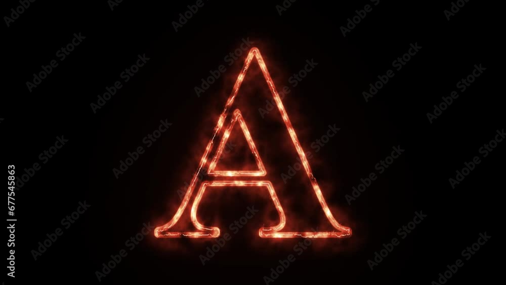 The Letter A Exploding A Fire letter animation on a black background, A Fire letter. Burning ...