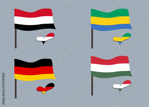 Free Download Set of flags (Hungary, Gabon, Germany, Yemen). Heart in flag colors. Set of national symbols. - GFXLoad