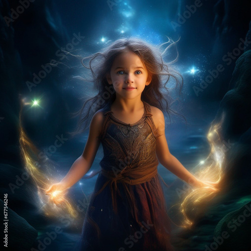 A stunning beautiful little girl in a world full of magic