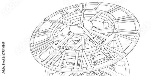  clock mechanical 3d rendering sketch