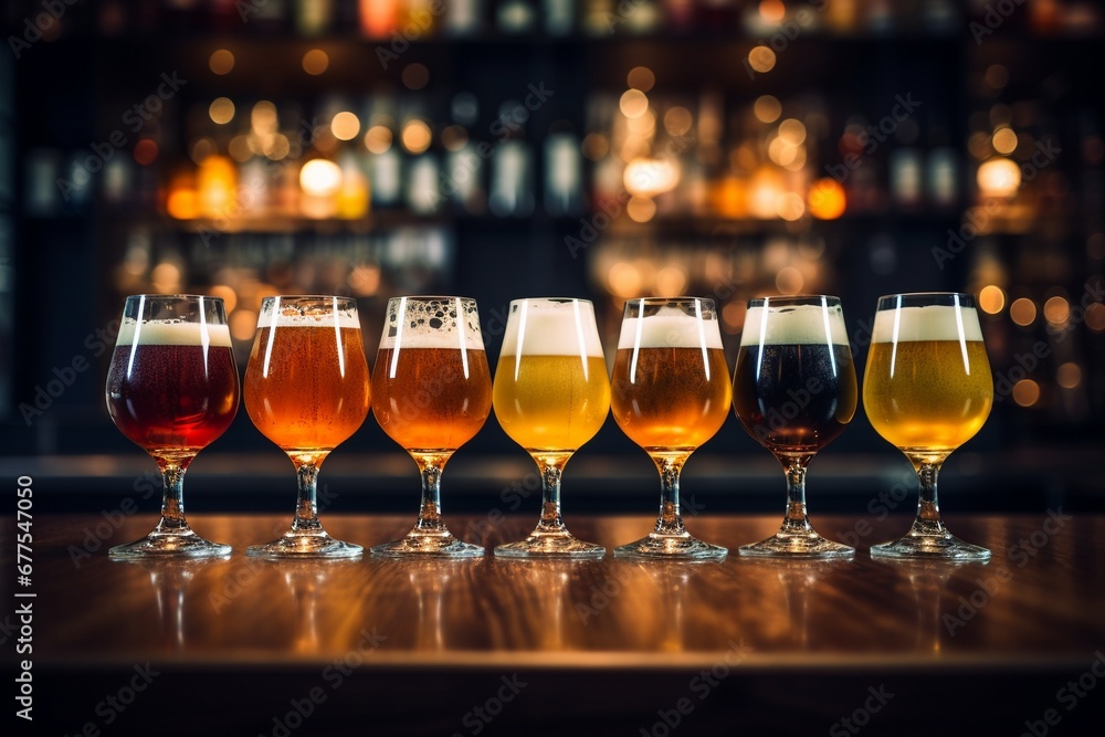 Brewer's Delight: Flight of Beer Tasting - obrazy, fototapety, plakaty 