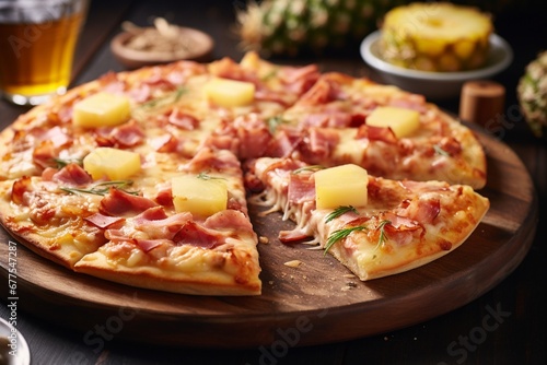 Tropical Temptation: Hawaiian Pizza with Ham, Pineapple, and Cheese Pull