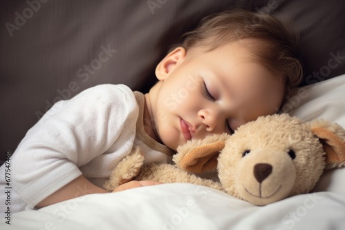 Baby sleeps with plush toy, Generative AI