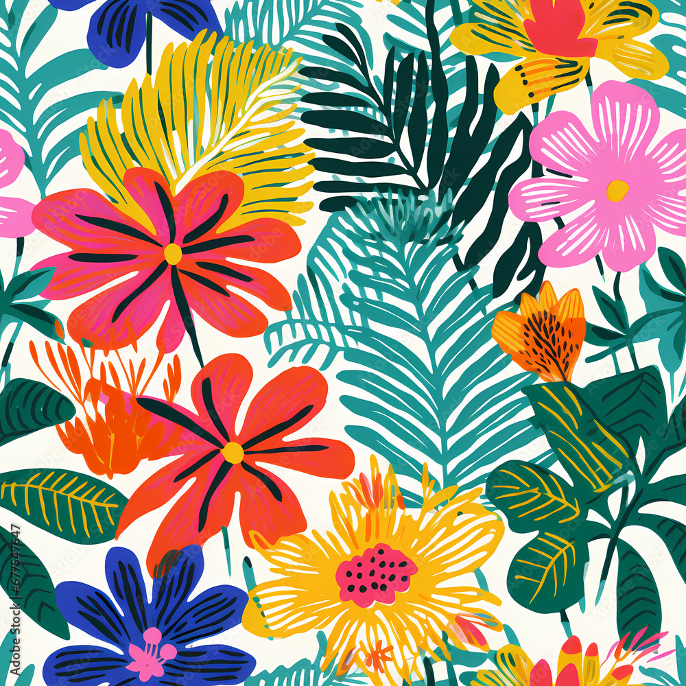 an illustration showing a tropical floral arrangement pattern an illustration showing a tropical floral arrangement pattern