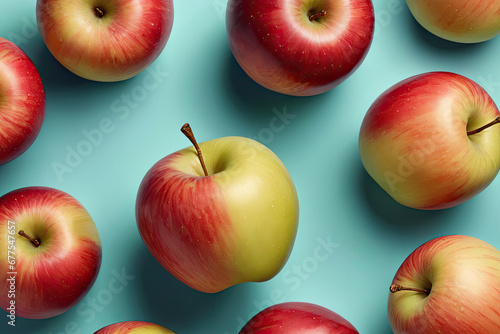 set of apples on a colored background.,flat lay, top view.