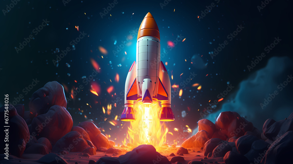 Launch of a rocket into space. Generative ai - obrazy, fototapety, plakaty 