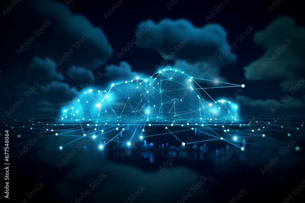 Cloud connection technology, data transfer cloud computing technology, Business data communication on social network, Server and storage, Internet security, Cloud computing, Generative AI - obrazy, fototapety, plakaty 
