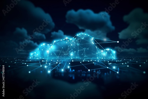 Cloud connection technology, data transfer cloud computing technology, Business data communication on social network, Server and storage, Internet security, Cloud computing, Generative AI photo