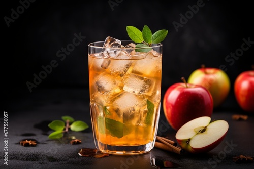 Crisp Elegance: Refreshing Apple Cocktail or Mocktail, Garnished with Ice and Sliced Apples, a Cool Sip of Orchard Bliss