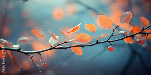 Beautiful with background orange leaves on a blue background with raindrops