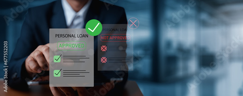 Businessman approved personal loan. Loan approval from a bank or company that allows individuals or organizations to borrow money for business or personal expenses. Finance and investment photo