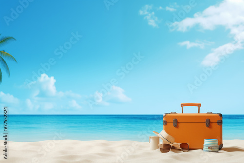 travel suitcase on beach