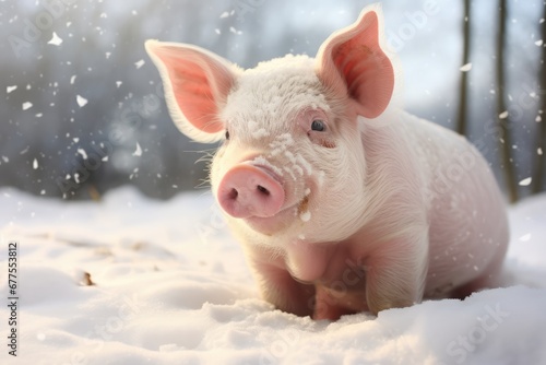 Santa Claus Pig Enjoys The Snowy Scenery