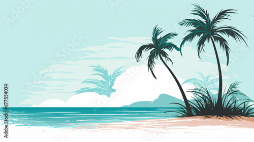 Tropical island with palm trees and sea. A simple © Riya