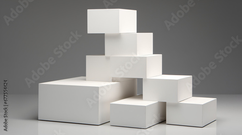 Two level offset white square cube boxes block