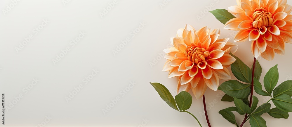 Naklejka premium The abstract graphic design features a vibrant orange flower against a white background adding a textured pattern that resembles the summer garden s lush green foliage and captures the essen