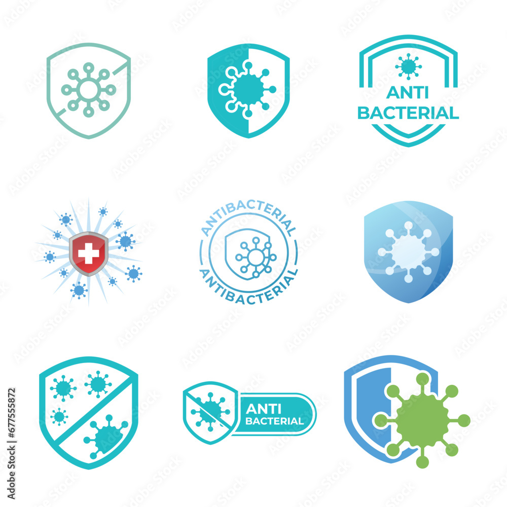 Antibacterial formula shield vector isolated sign for antiseptic cosmetics and medical pharmaceutical products